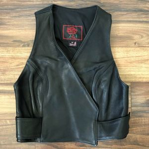 Black Genuine Leather Wrap Front Vest M